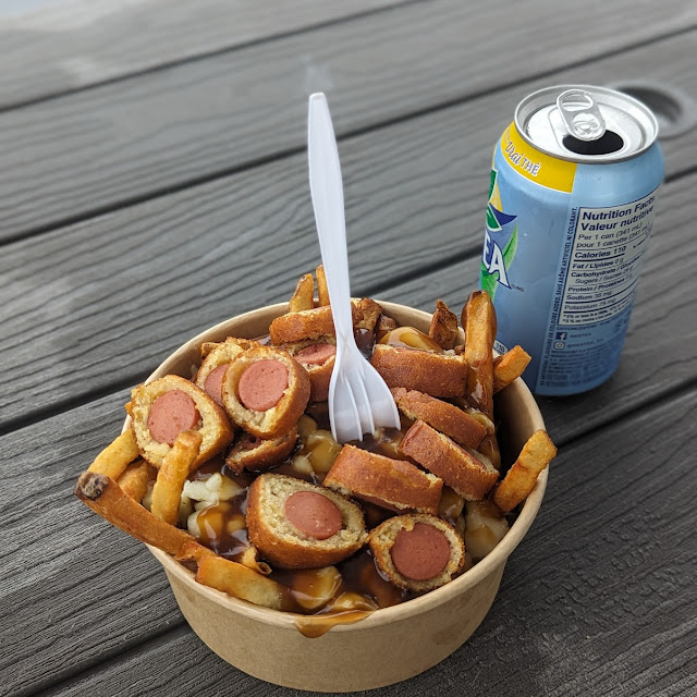 Corn dog poutine with fries and gravy