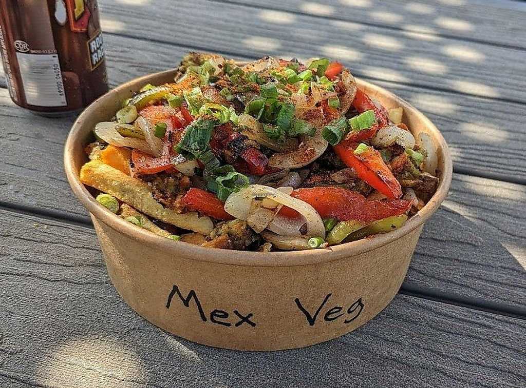 Mex Veg loaded fries bowl with peppers, onions and green onion